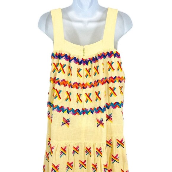 All Things MOCHI Remi Rainbow Embroidered Midi Dress 100% Linen Sleeveless XS - Picture 11 of 15